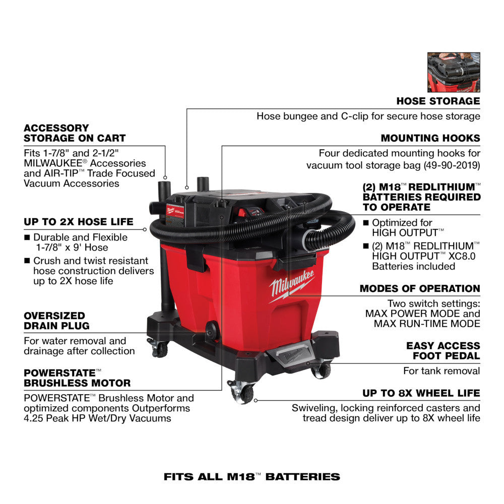 M18 FUEL™ NEXUS™ 9 Gallon Dual-Battery Wet/Dry Vacuum Kit (0920-22HD)