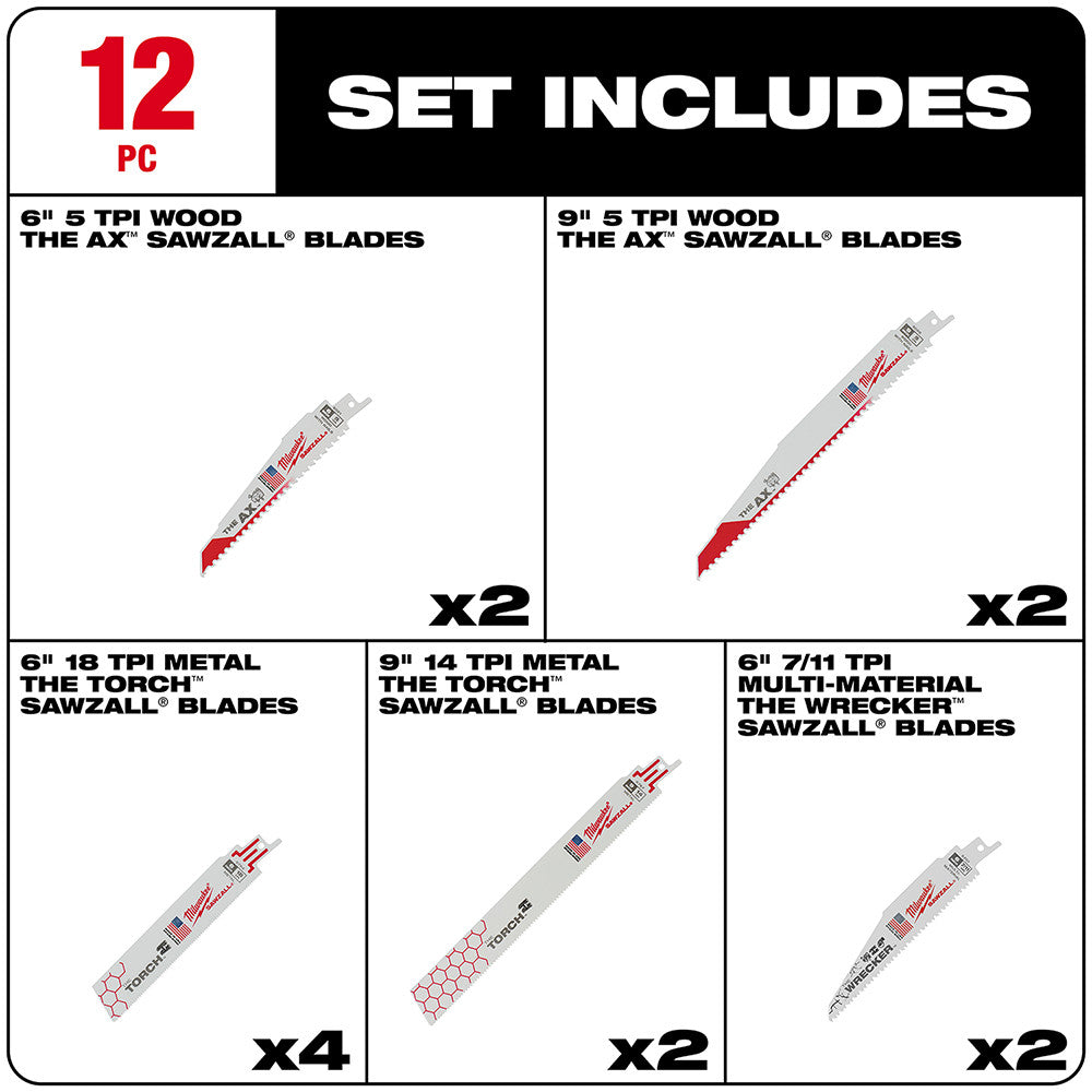 12PC  SAWZALL® Demolition Blade Set (49-22-1129)