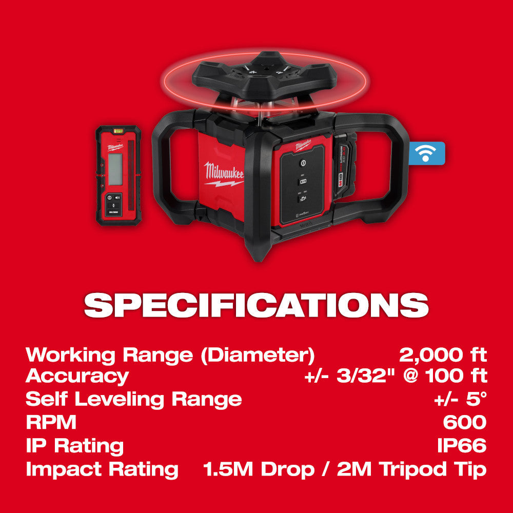 M18™ Red Exterior Rotary Laser Level Kit with Receiver, Tripod, & Grade Rod (3701-21T)