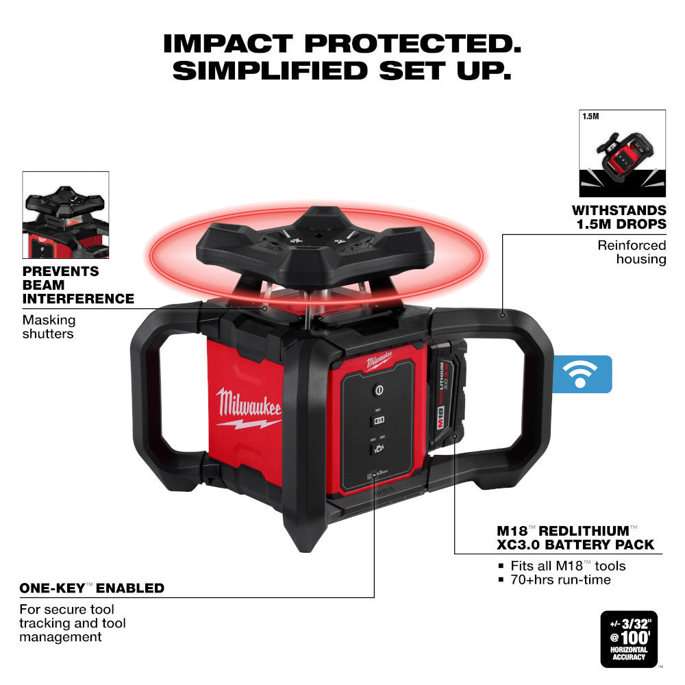 M18™ Red Exterior Rotary Laser Level Kit with Receiver, Tripod, & Grade Rod (3701-21T)