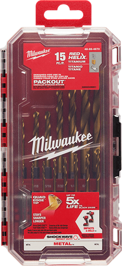15 PC SHOCKWAVE™ RED HELIX™ Titanium Drill Bit Set-(48-89-4670)