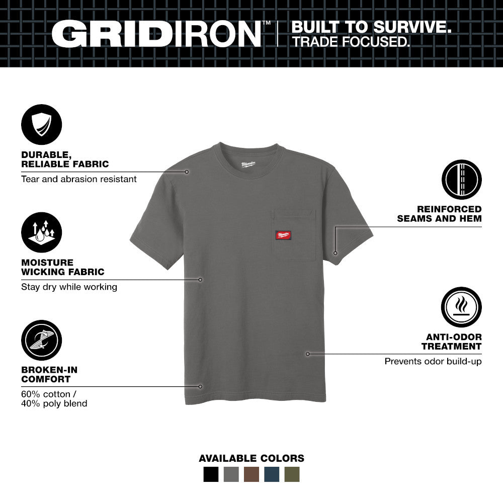 GRIDIRON™ Pocket T-Shirt - Gray Short Sleeve