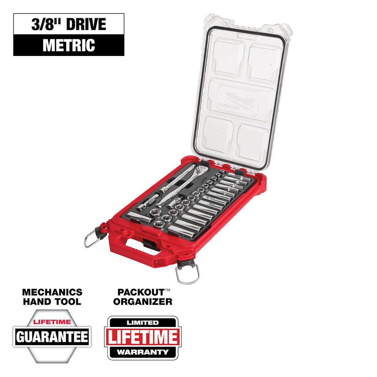 32 PC METRIC 3/8" Drive Ratchet & Socket Set with Packout™ Low-Profile Compact Organizer (48-22-9482)