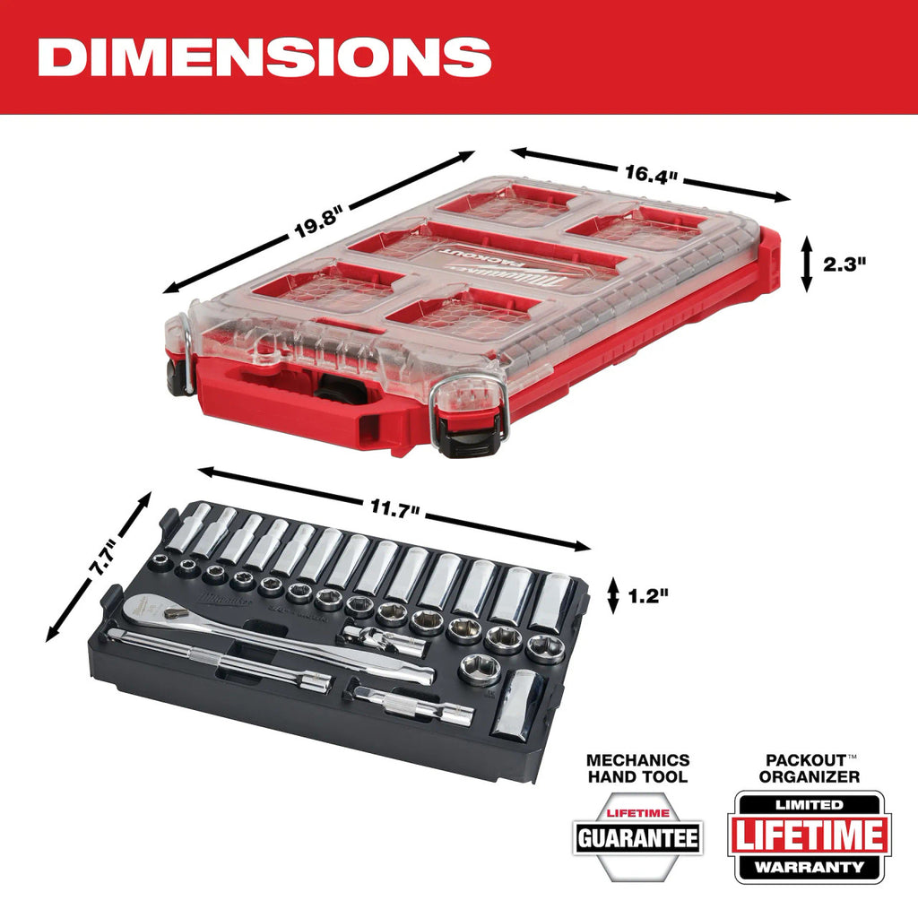 32 PC METRIC 3/8" Drive Ratchet & Socket Set with Packout™ Low-Profile Compact Organizer (48-22-9482)