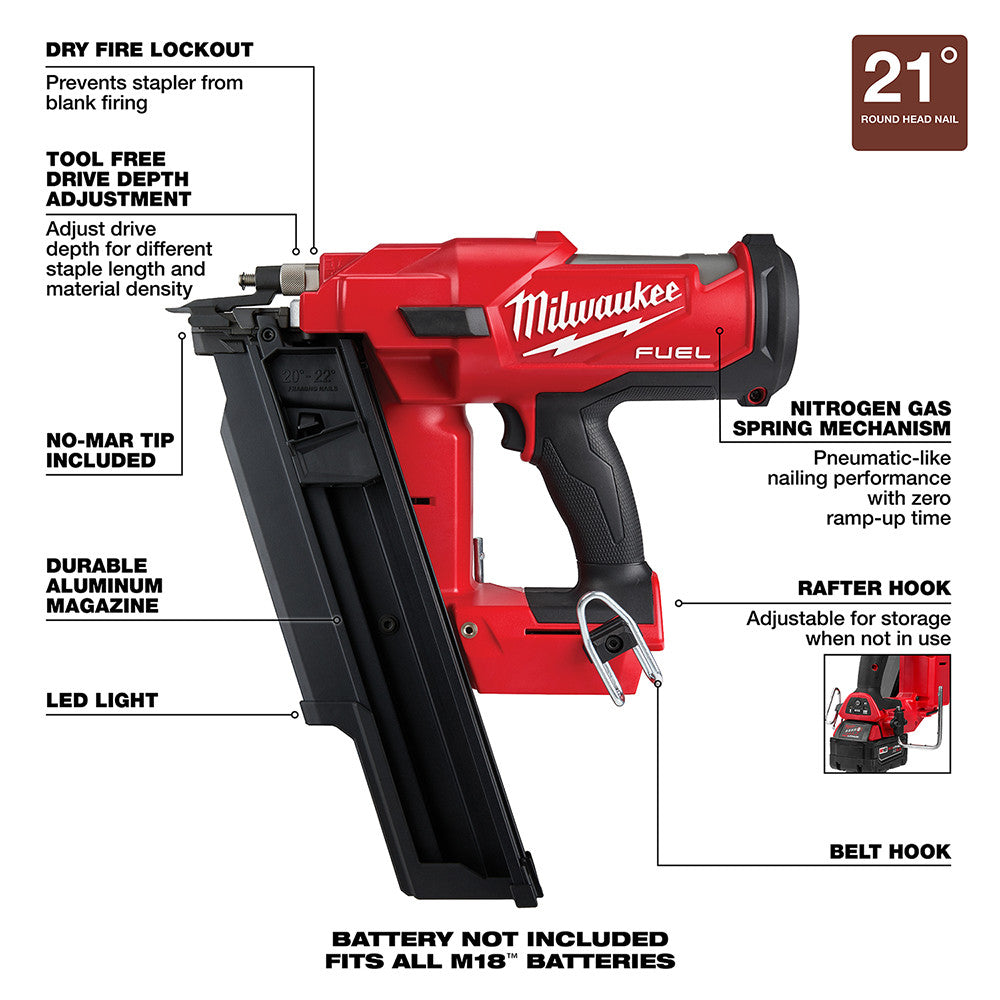 M18 FUEL 21  DEGREE FRAMING NAILER - Bare Tool-(2744-20)