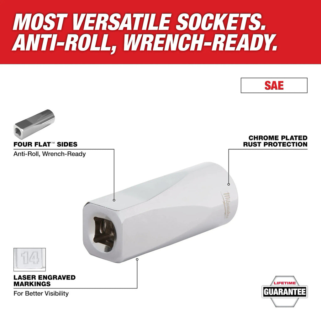 10 PC SAE 3/8" Drive Deep Well Socket with Four Flat™ Sides (48-22-9405)