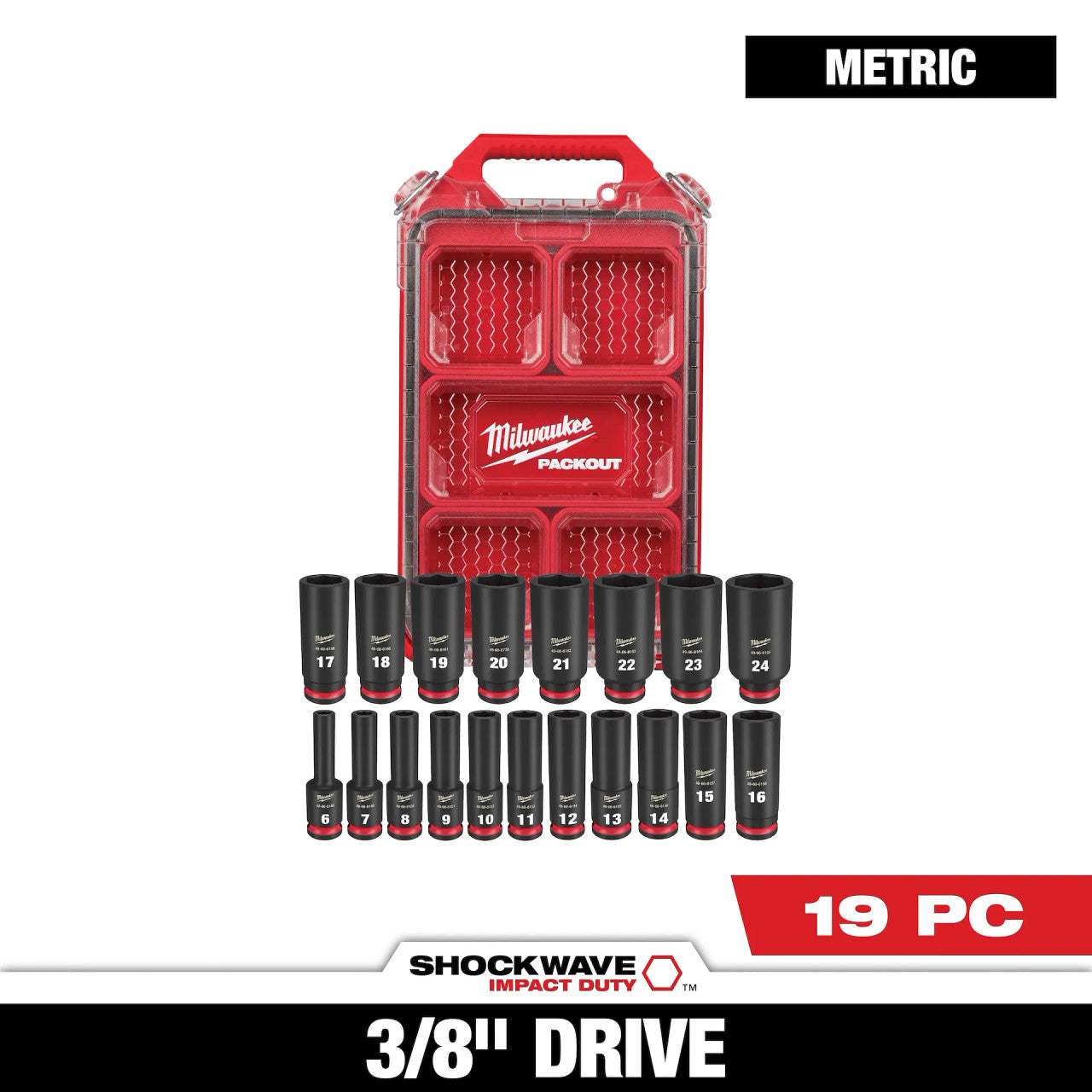 19 PC Shockwave™ 3/8" Drive METRIC Packout™ Set (49-66-6801)