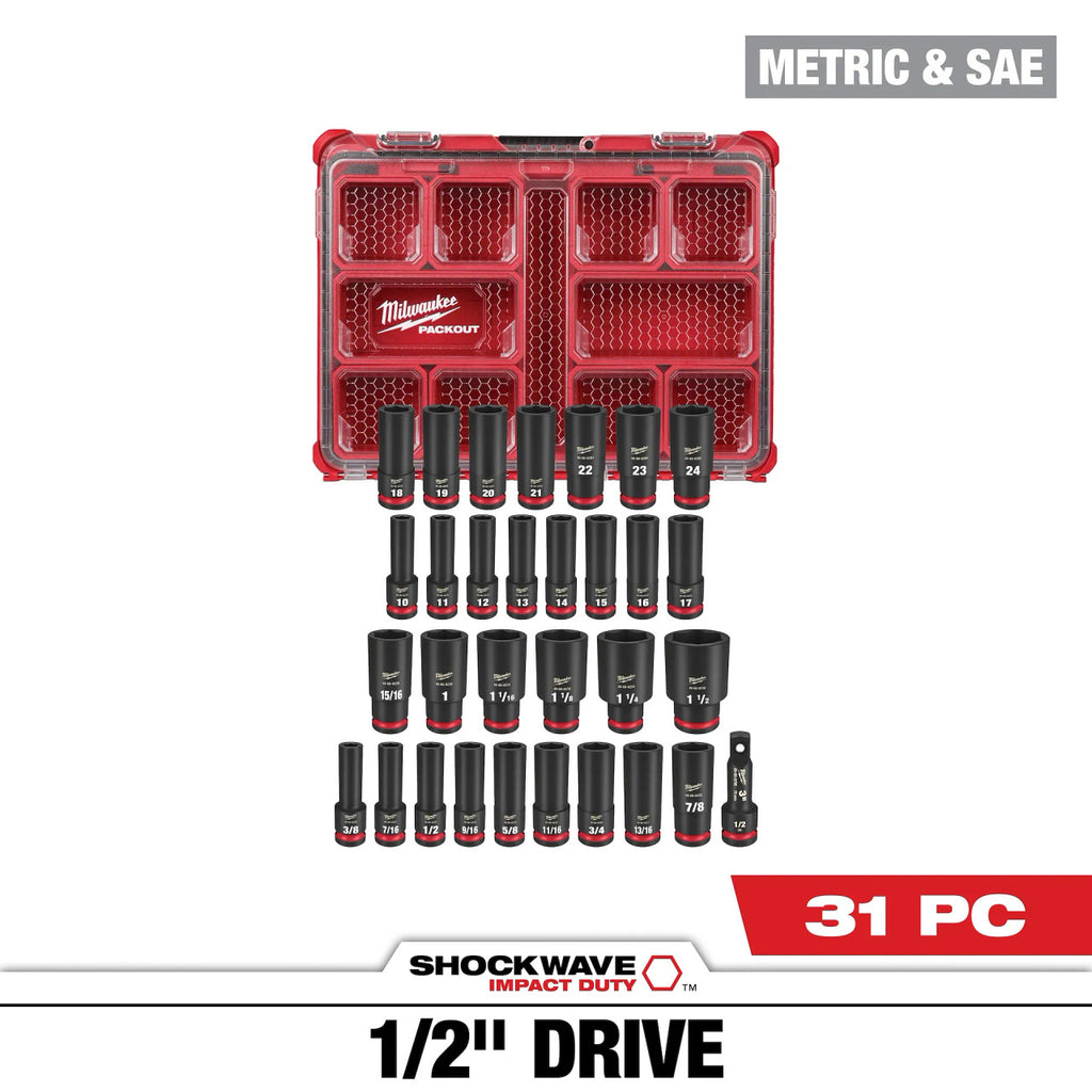 31 PC Shockwave™  Impact Duty Socket 1/2" Drive Packout™ Set (49-66-6806)