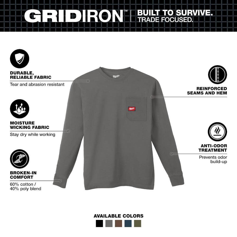 GRIDIRON™ Pocket T-Shirt - Gray Long Sleeve
