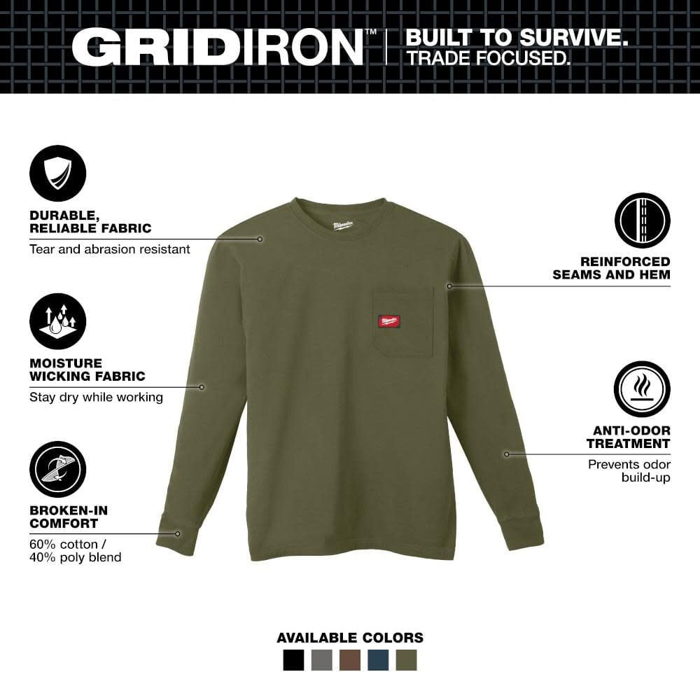 GRIDIRON™ Pocket T-Shirt - Green Long Sleeve