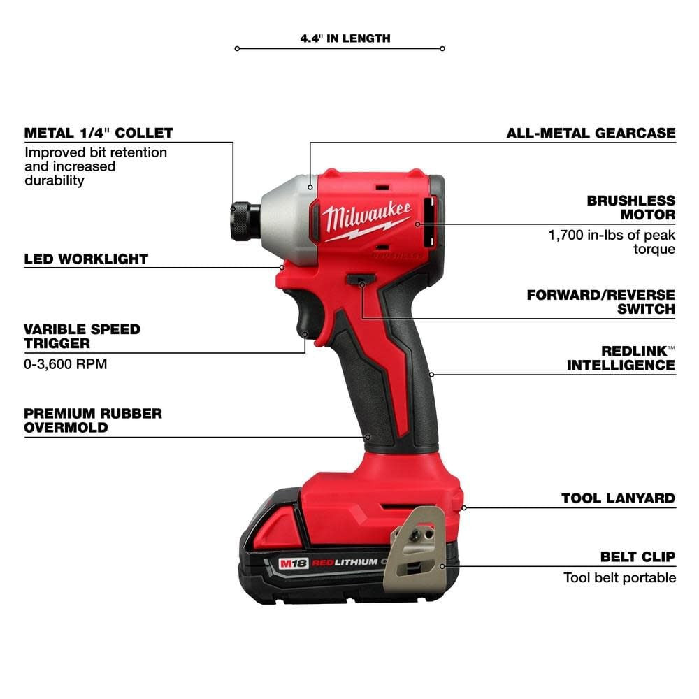M18 Compact 1/4" Hex Impact Driver Kit (3650-21P)