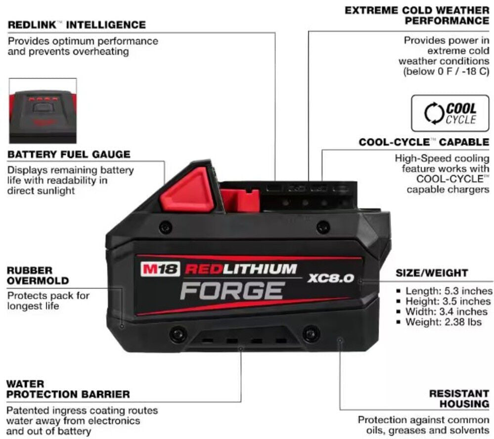 M18™ REDLITHIUM™ FORGE™ XC8.0 Battery & Dual Bay SUPERCHARGER Kit (48-59-1881SC)