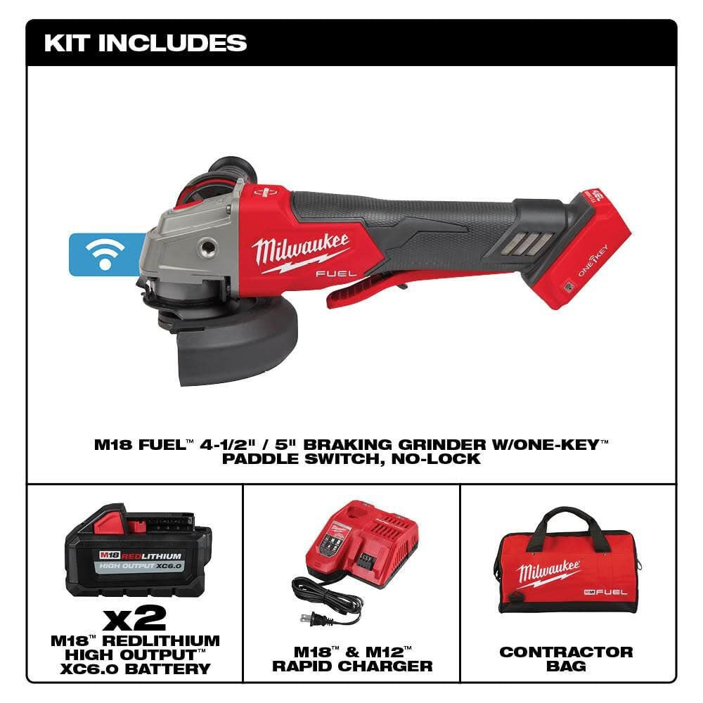 M18 FUEL™ 4-1/2" / 5" Braking Grinder with ONE-KEY™ Paddle Switch, No Lock Kit (2882-22)